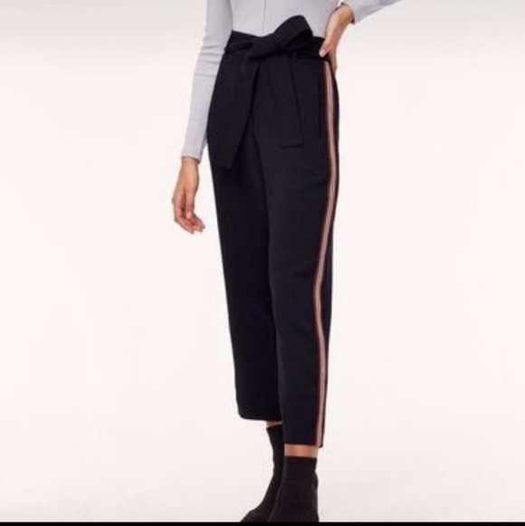 Aritzia Wilfred Tie Front pants with black white and red side stripe - Picture 1 of 6